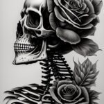 Pencil Drawing of Skull and Roses