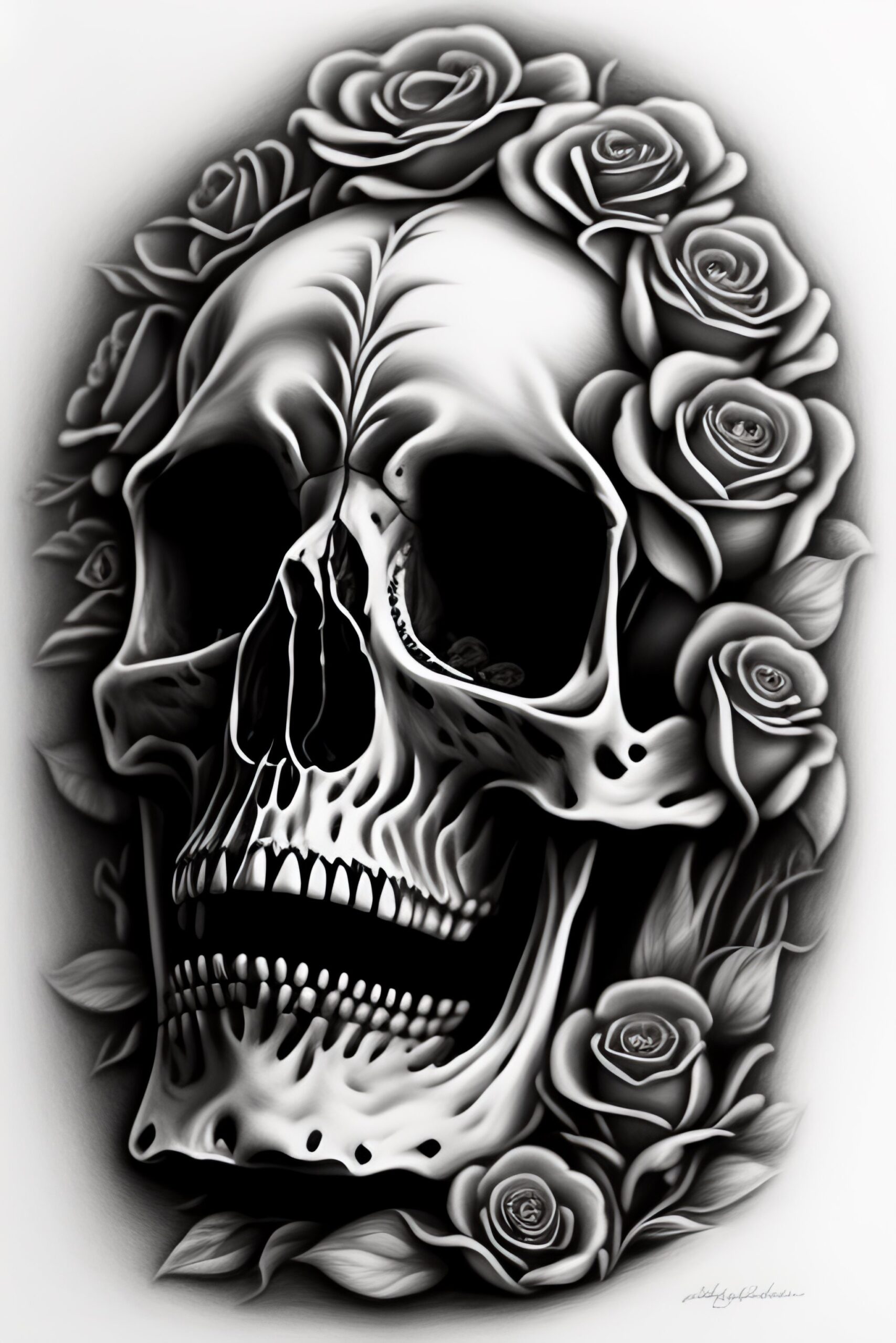 Pencil Drawing Of Skull And Roses - PngTransparent