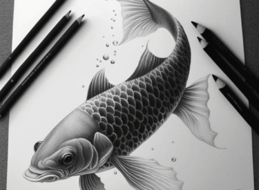 Koi fish pencil drawing